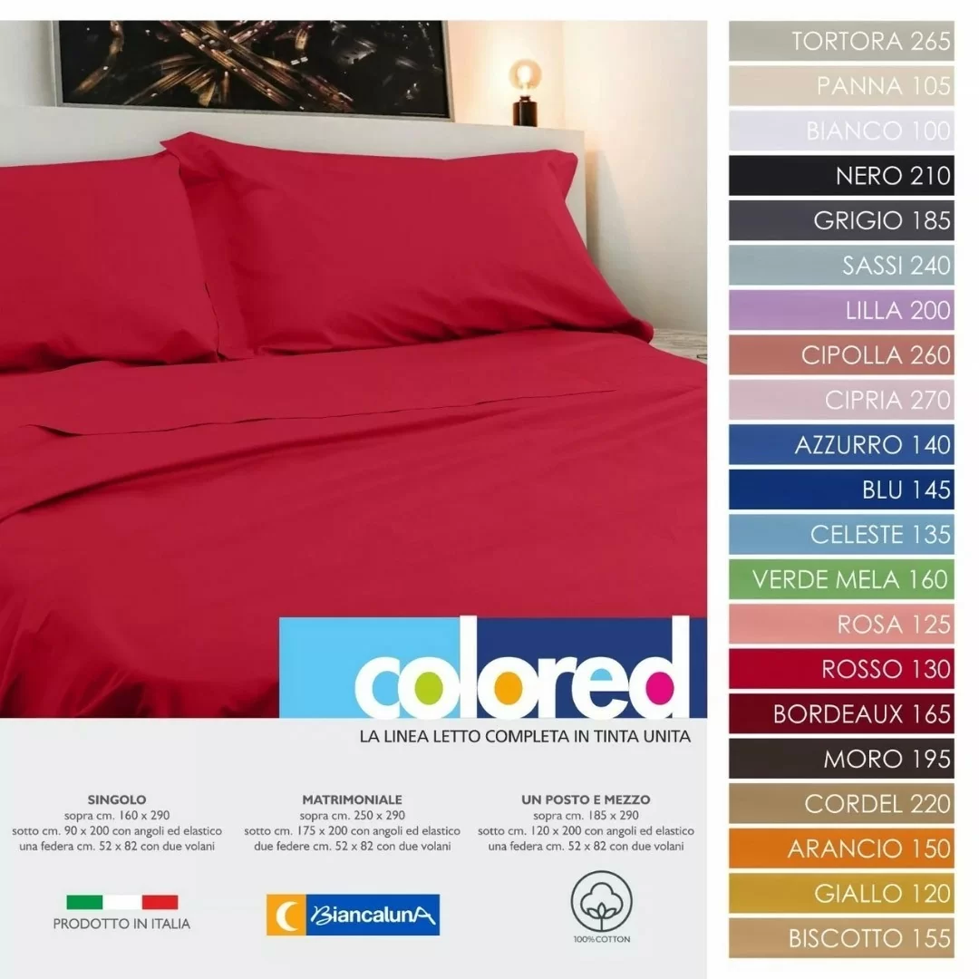 Completo Letto Biancaluna art. Colored 100% Puro Cotone