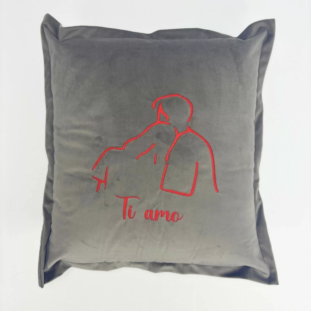 Cuscino Arredo Ricamato art. Velvet Grigio Shark in velluto