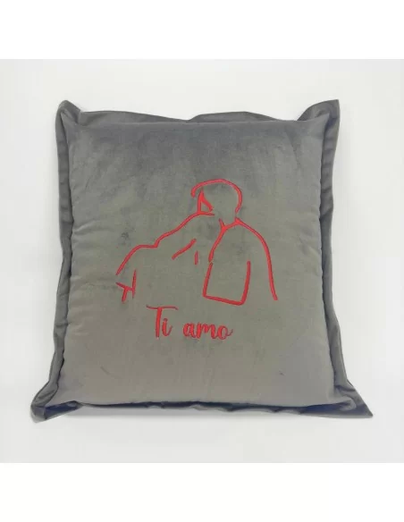 Cuscino Arredo Ricamato art. Velvet Grigio Shark in velluto