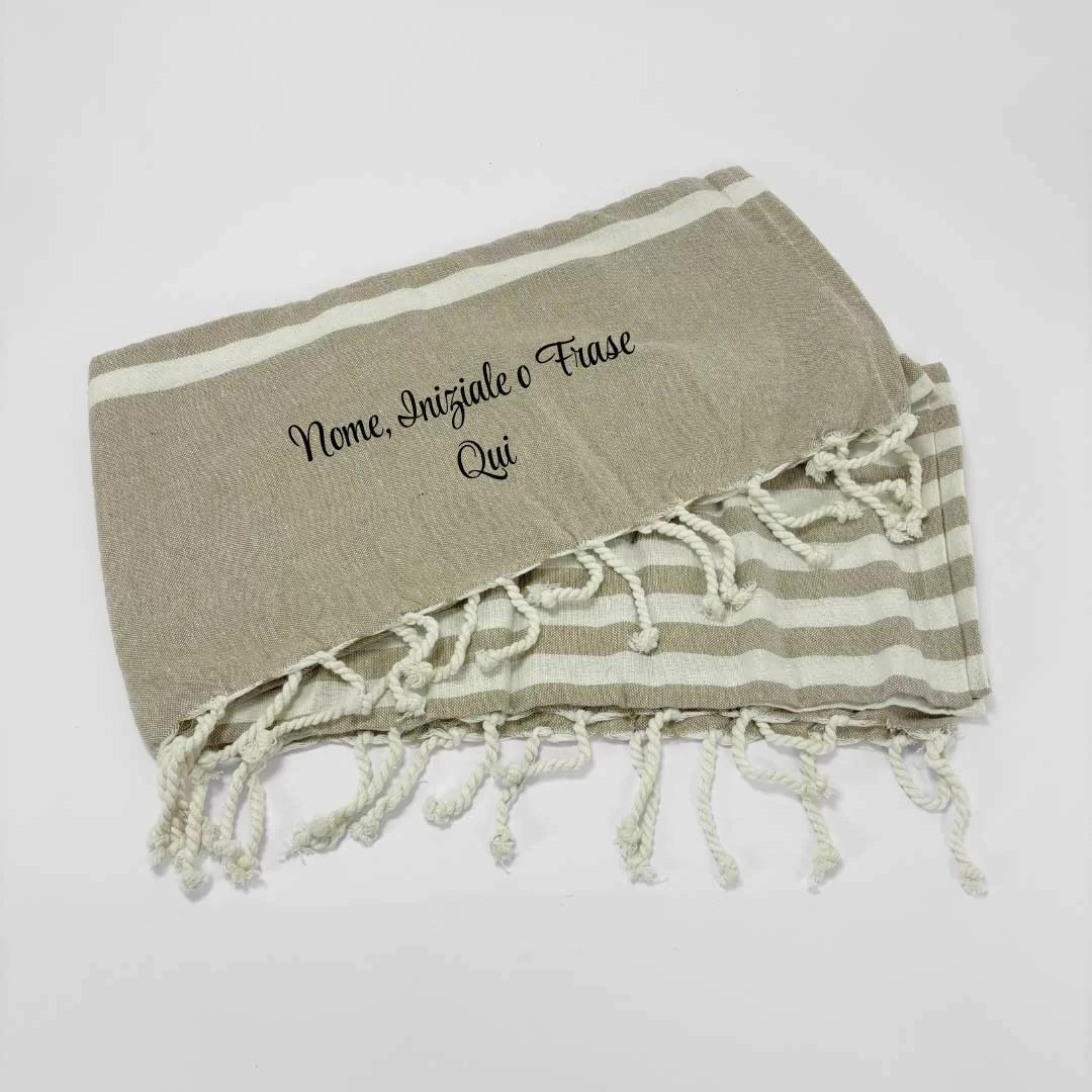 Telo da mare personalizzabile 90x170cm LineaBlu art. Fouta Beach Towel Marine in 100% cotone con trama a righe e frangia