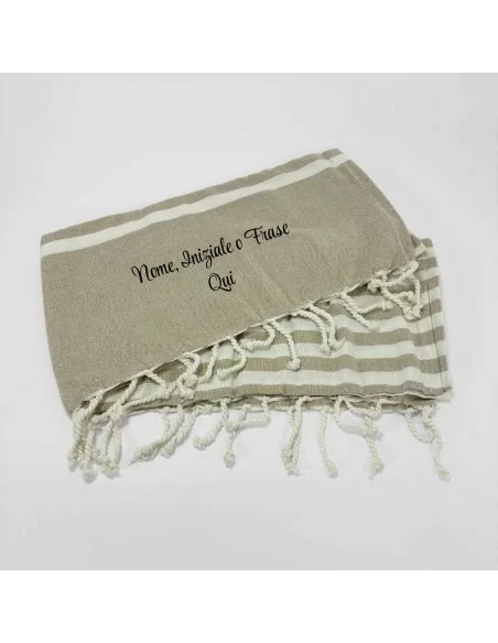Telo da mare personalizzabile 90x170cm LineaBlu art. Fouta Beach Towel Marine in 100% cotone con trama a righe e frangia