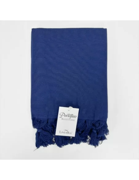Telo da mare 90x160cm LineaBlu art. Portofino Beach Towel in 100% puro cotone tinta unita con frange