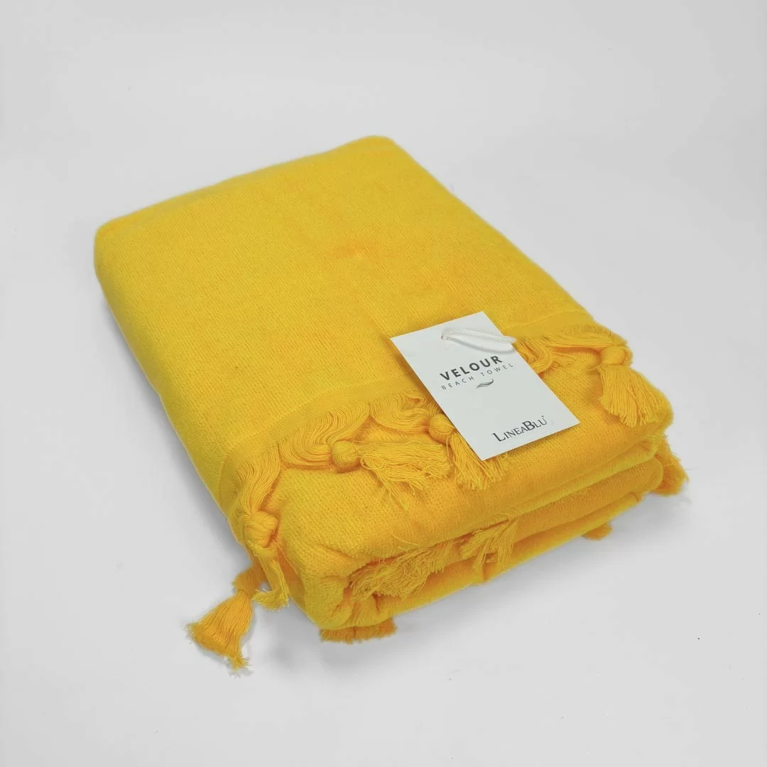 Telo da mare 90x170cm LineaBlu art. Velour Beach Towel in microspugna mano velour in tinta unita con frange