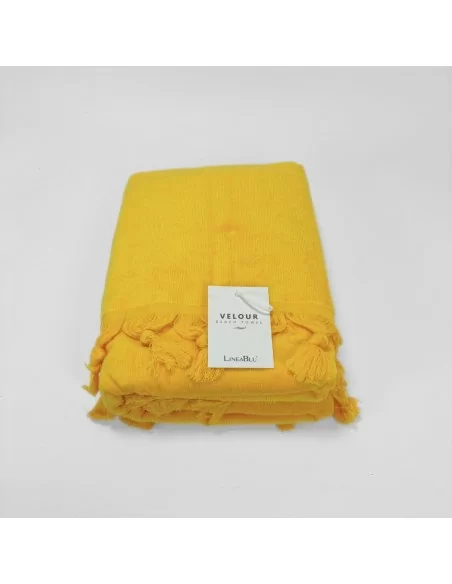 Telo da mare 90x170cm LineaBlu art. Velour Beach Towel in microspugna mano velour in tinta unita con frange
