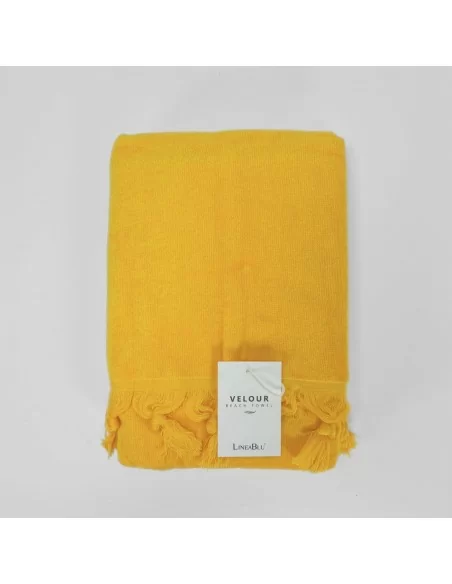 Telo da mare 90x170cm LineaBlu art. Velour Beach Towel in microspugna mano velour in tinta unita con frange