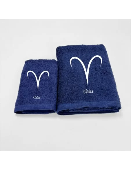 Coppia Asciugamani Personalizzati LineaBlu art. Oroscopo Blu Navy