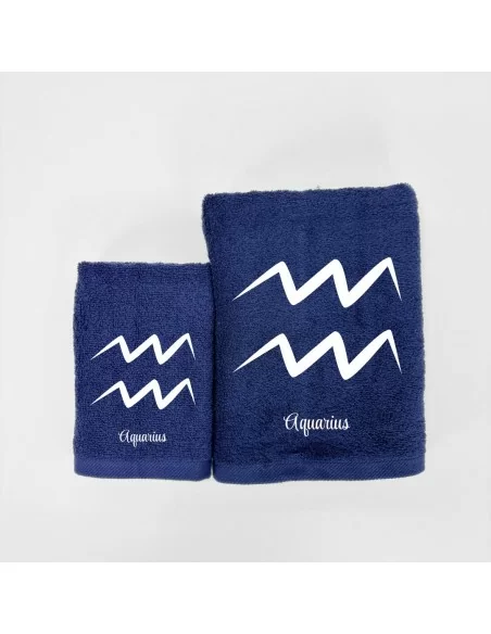 Coppia Asciugamani Personalizzati LineaBlu art. Oroscopo Blu Navy