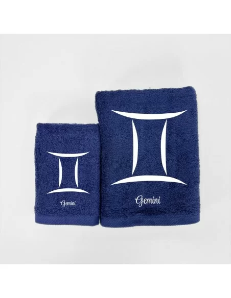 Coppia Asciugamani Personalizzati LineaBlu art. Oroscopo Blu Navy