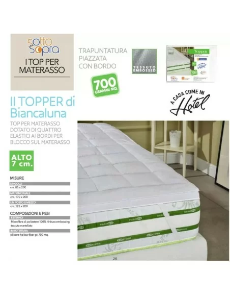 Topper Materasso Correttore Biancaluna 7cm con elastici