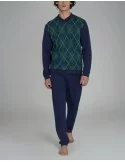 Pigiama Uomo Invernale Ragno art. U962N2 Scollo V Tartan