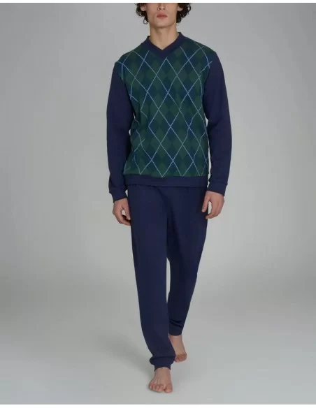 Pigiama Uomo Invernale Ragno art. U962N2 Scollo V Tartan