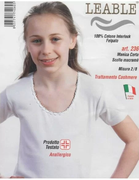 T Shirt Intima Bambina Leable art. 236 Scollo Macramè 3 pezzi