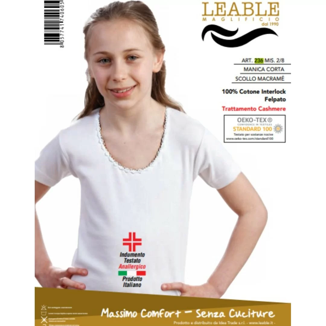 T Shirt Intima Bambina Leable art. 236 Scollo Macramè