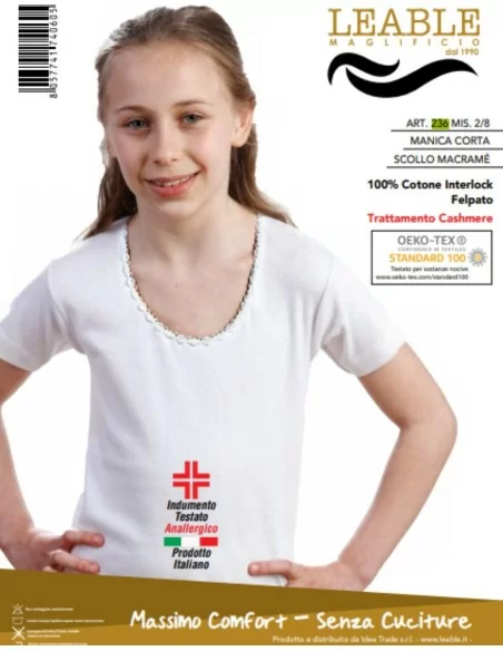 T Shirt Intima Bambina Leable art. 236 Scollo Macramè