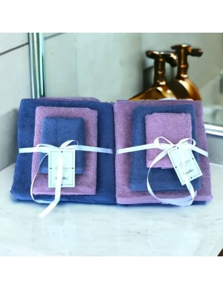 Tris Asciugamani Bagno Lui e Lei LineaBlu art. Marte Spugna