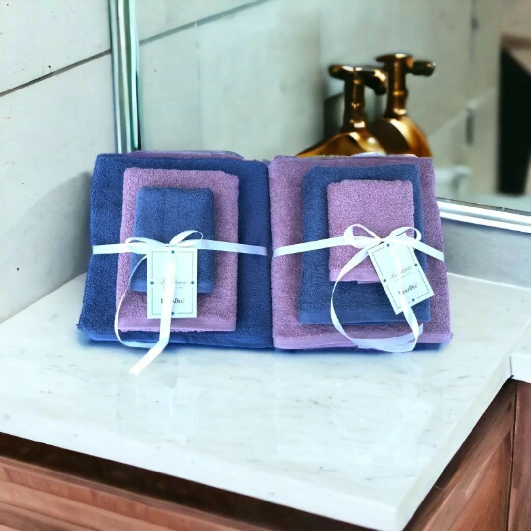 Tris Asciugamani Bagno Lui e Lei LineaBlu art. Marte Spugna 2