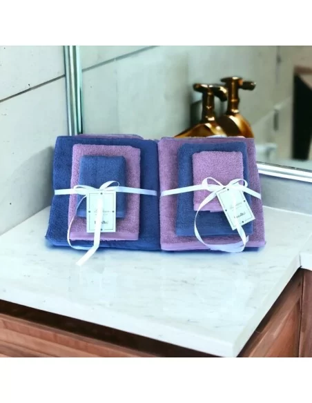 Tris Asciugamani Bagno Lui e Lei LineaBlu art. Marte Spugna