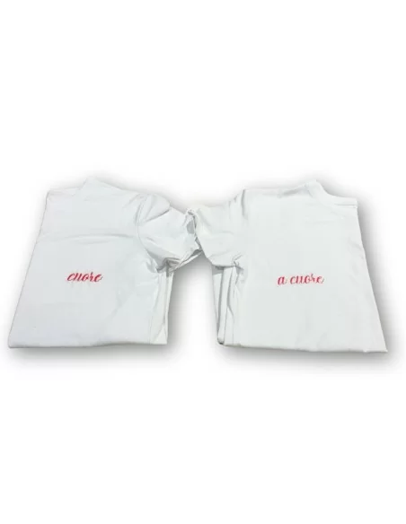 Maglia personalizzata bianca manica corta ricamo cuore a cuore bipack