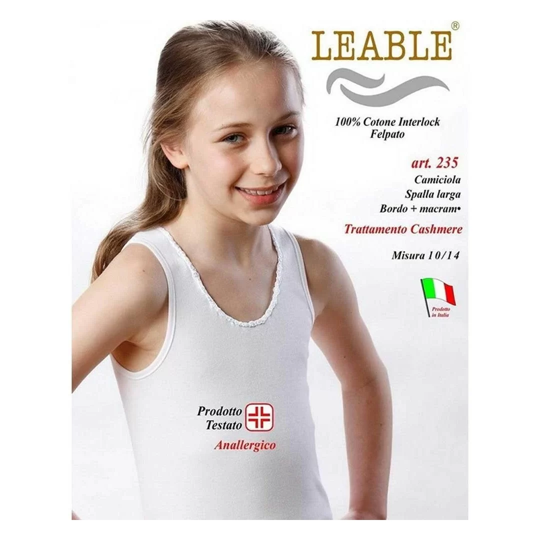 Canotta Bambina Leable art. 235 Spalla Larga Bianca 3 pezzi