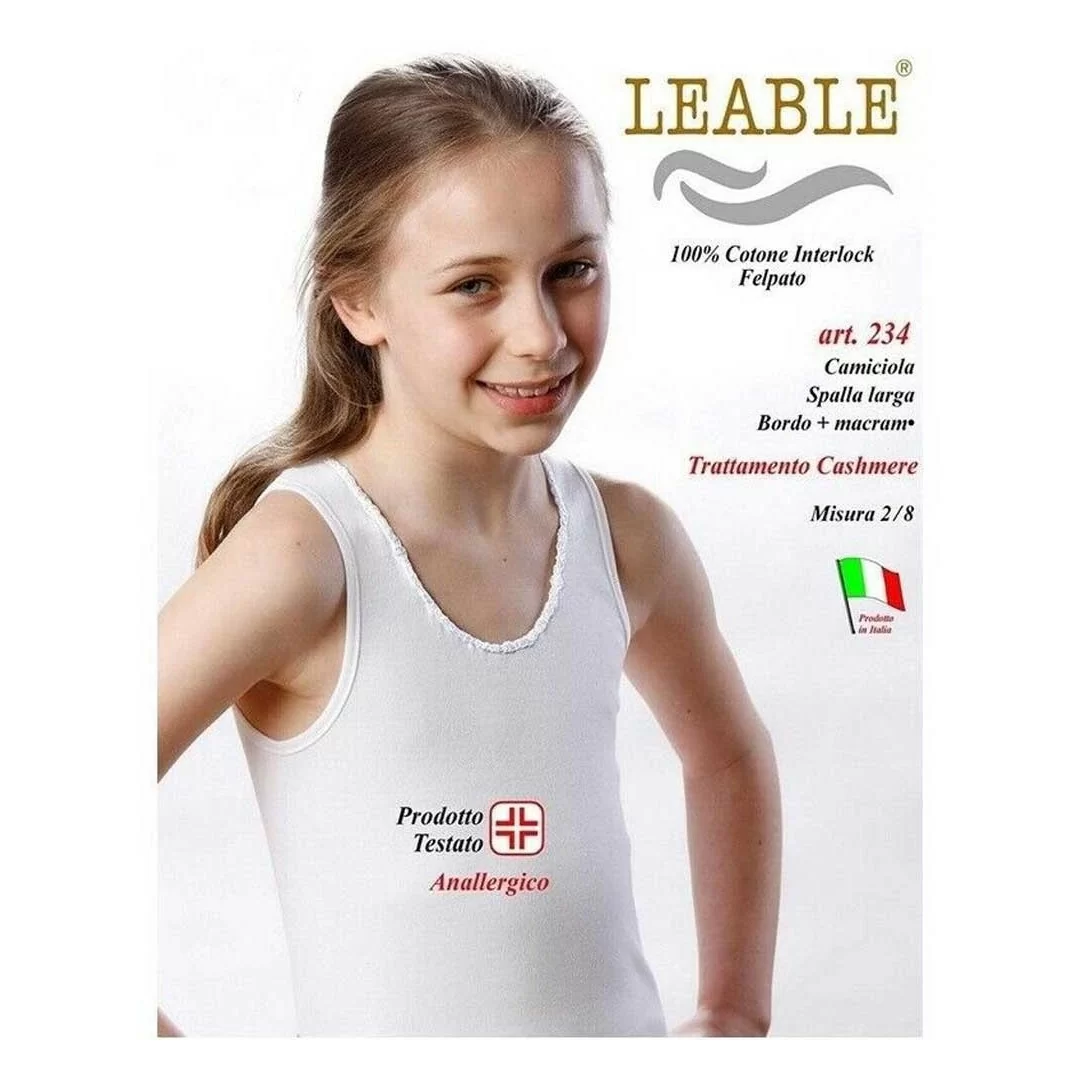 Canotta Bambina Leable art. 234 Spalla Larga Bianca