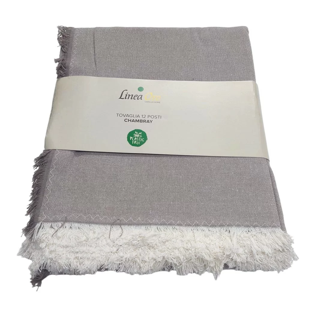 Tovaglia da Tavolo Linea Oro art. Chambray Cotone con Frange 2