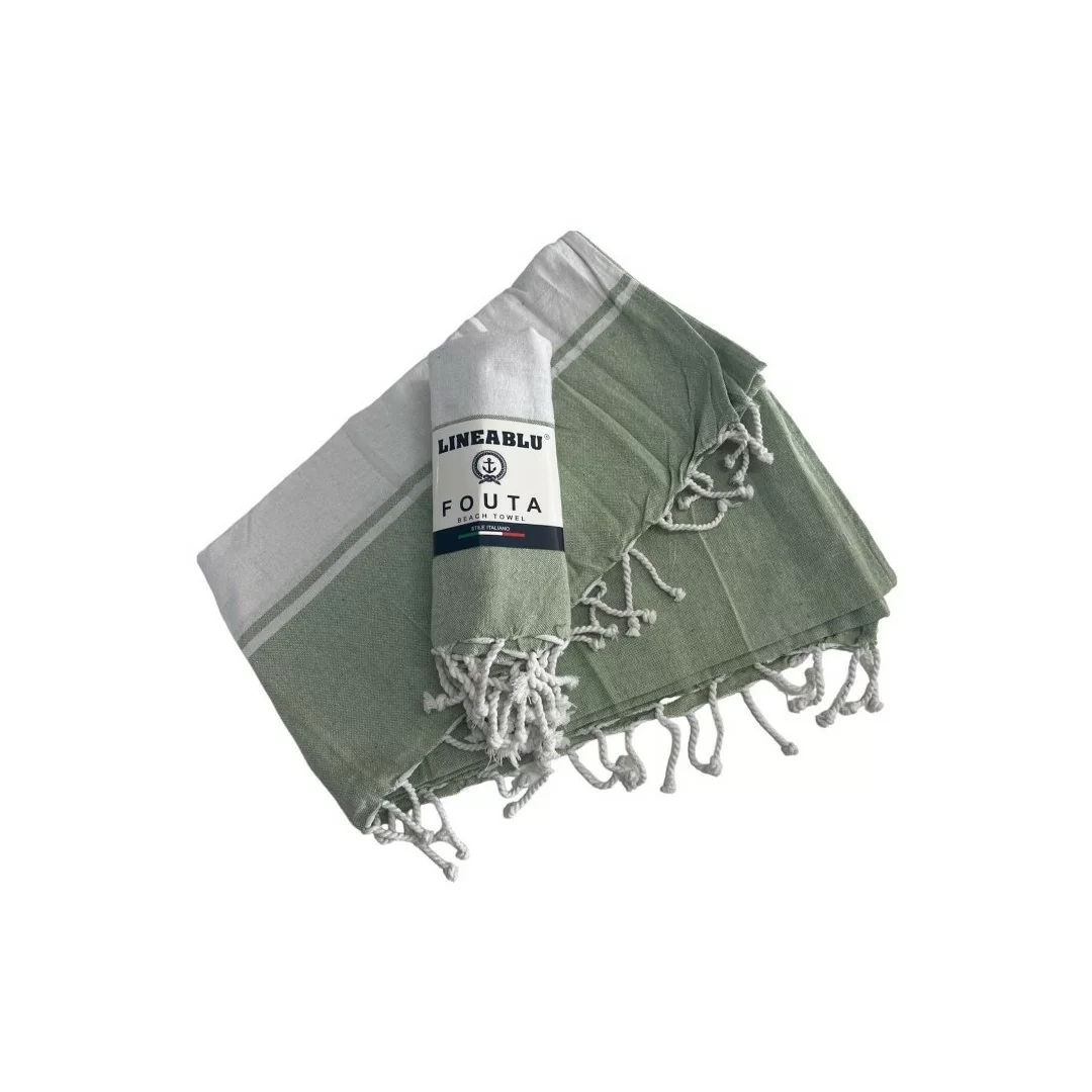 Telo Mare Fouta In 100% Cotone Con Frange Linea Blu...