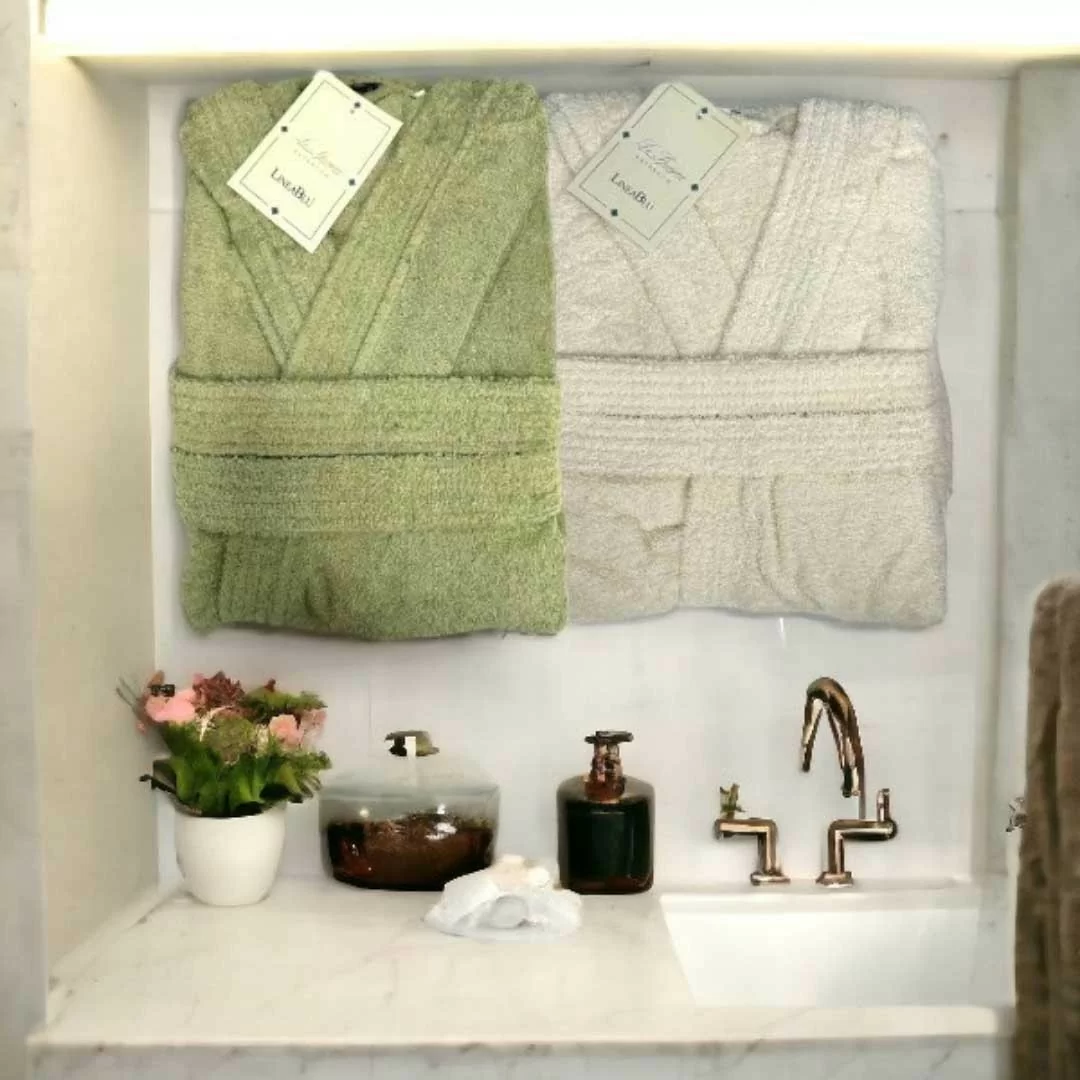 Set Accappatoio Lui e Lei Spugna LineaBlu Salvia e Panna