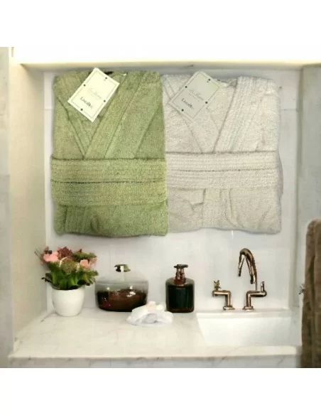 Set Accappatoio Lui e Lei Spugna LineaBlu Salvia e Panna