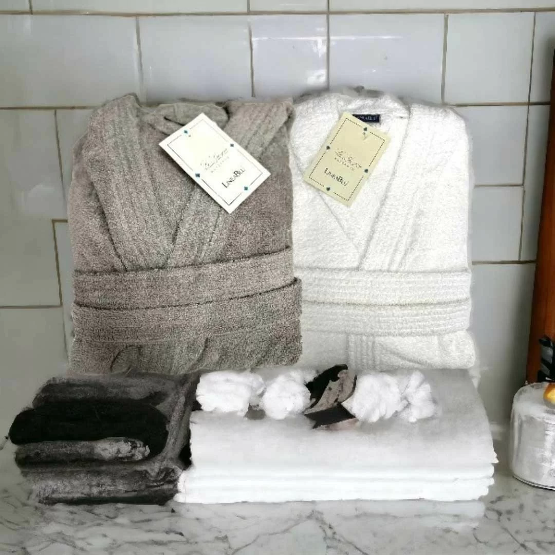 Set Accappatoio Lui e Lei Spugna LineaBlu Bianco e Tortora