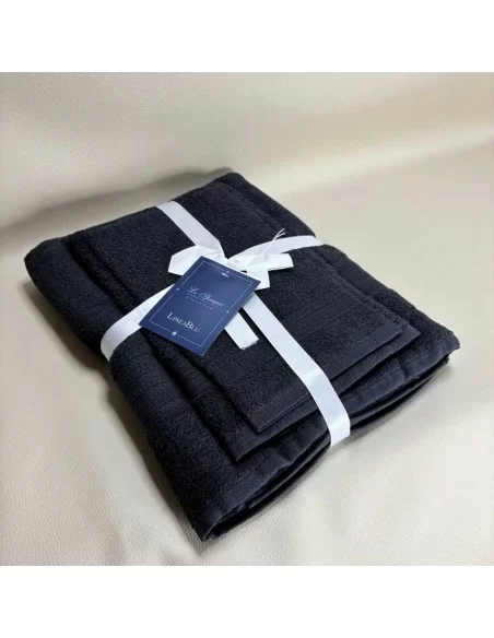 Tris Asciugamani Bagno LineaBlu art. Greca Spugna 400gr/mq